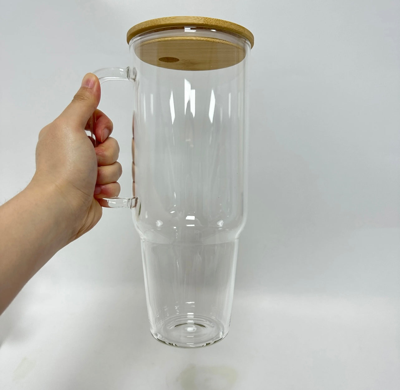 40oz Glass tumbler with handle and bamboo lid Sublimation blanks