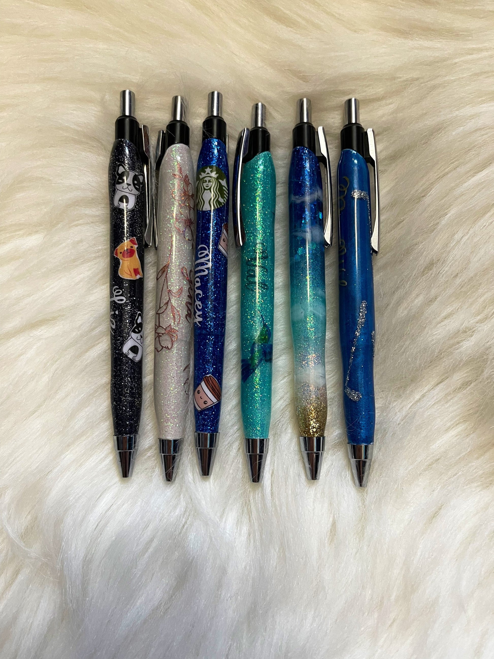 Custom name resin epoxy glitter pens with clip ballpoint pen retractab –  Blessie Shop