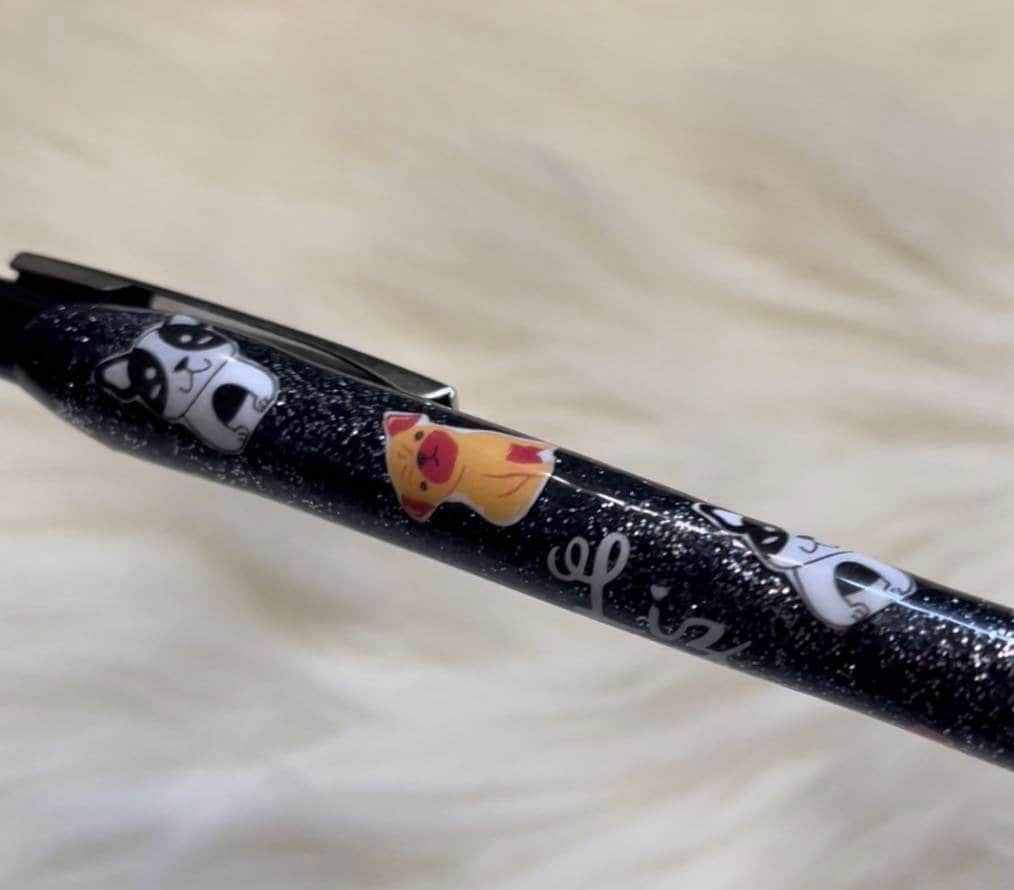 Custom name resin epoxy glitter pens with clip ballpoint pen