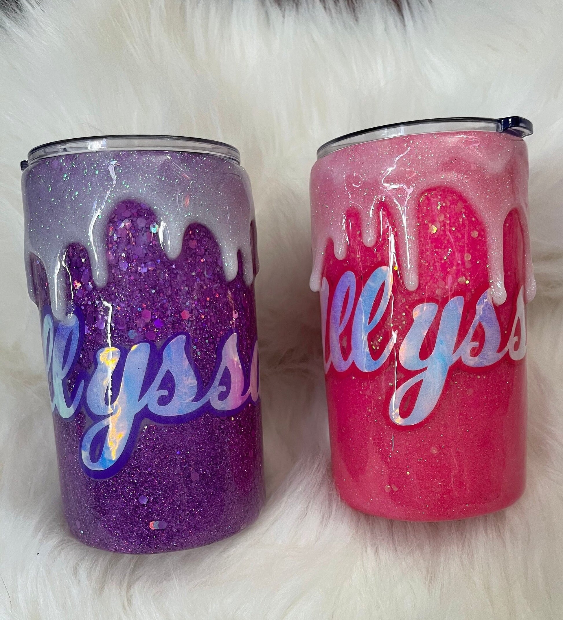 Personalized epoxy resin ice cream drip purple pink glitter  tumbler gift tumbler travel mug with lid 15oz cup frosting drip cute metal cup